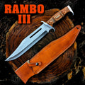 Premium Rambo III Bowie Knife Cosplay Replica with Walnut Stand