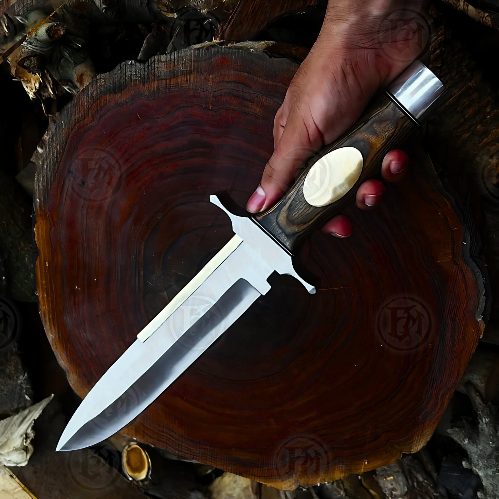 Premium Barney Ross Toothpick Knife Replica with Walnut Stand