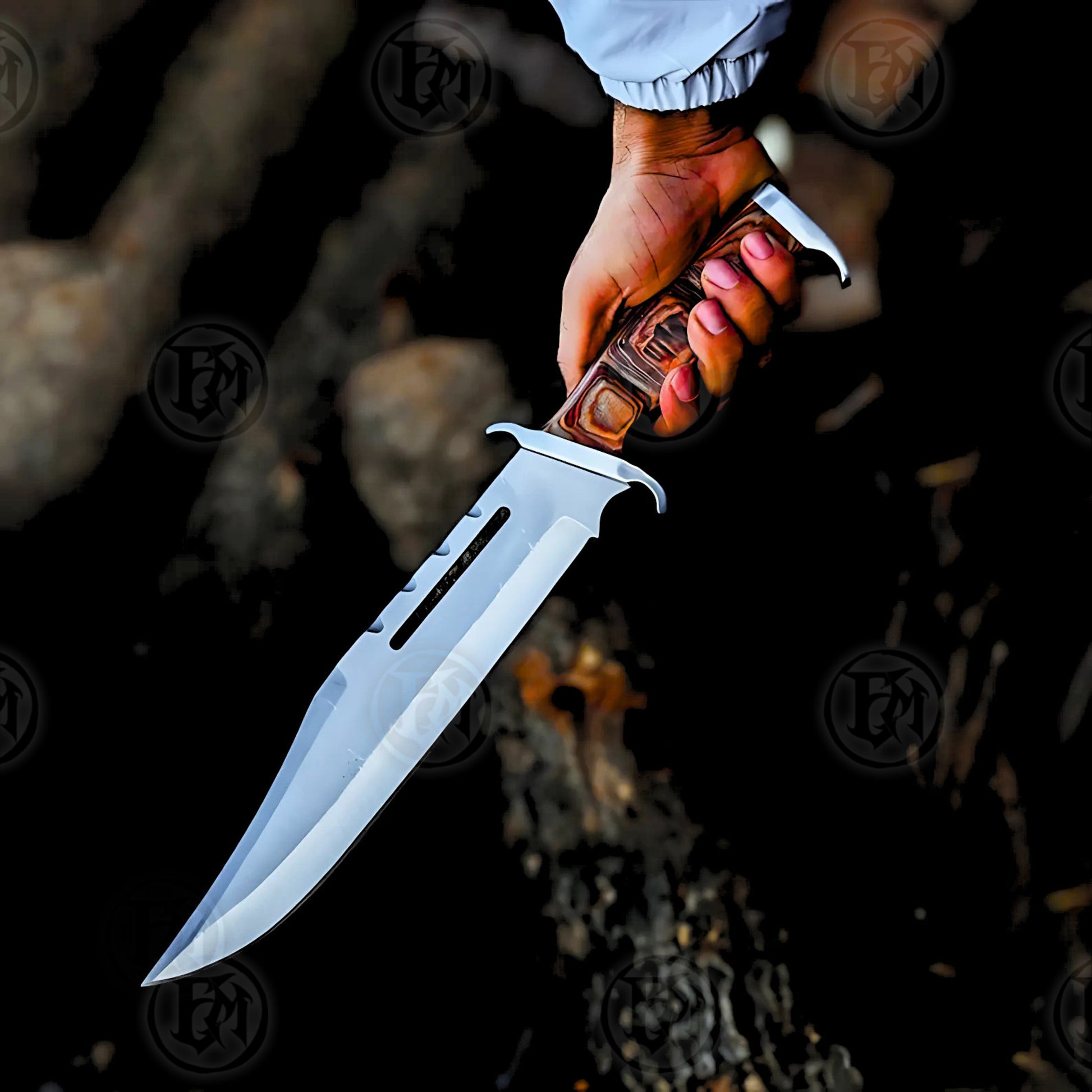 Premium Rambo III Bowie Knife Cosplay Replica with Walnut Stand