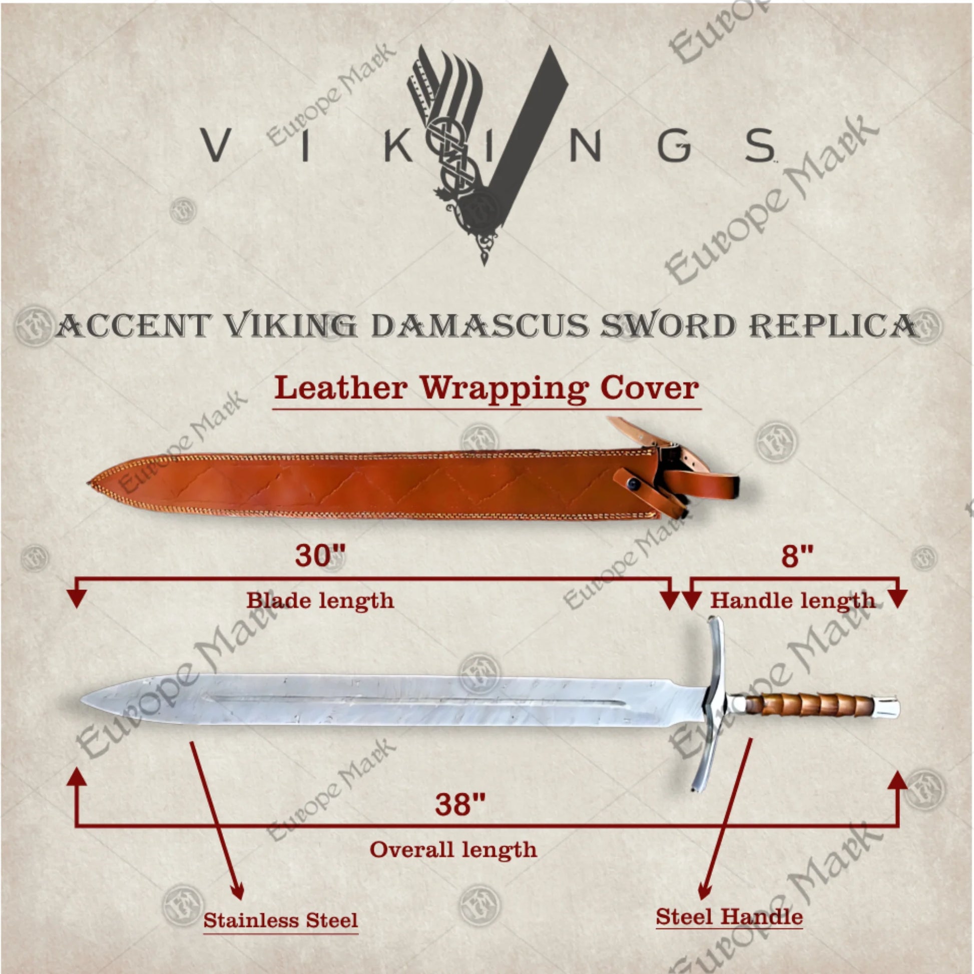 Accent Viking Damascus Sword Steel Blade