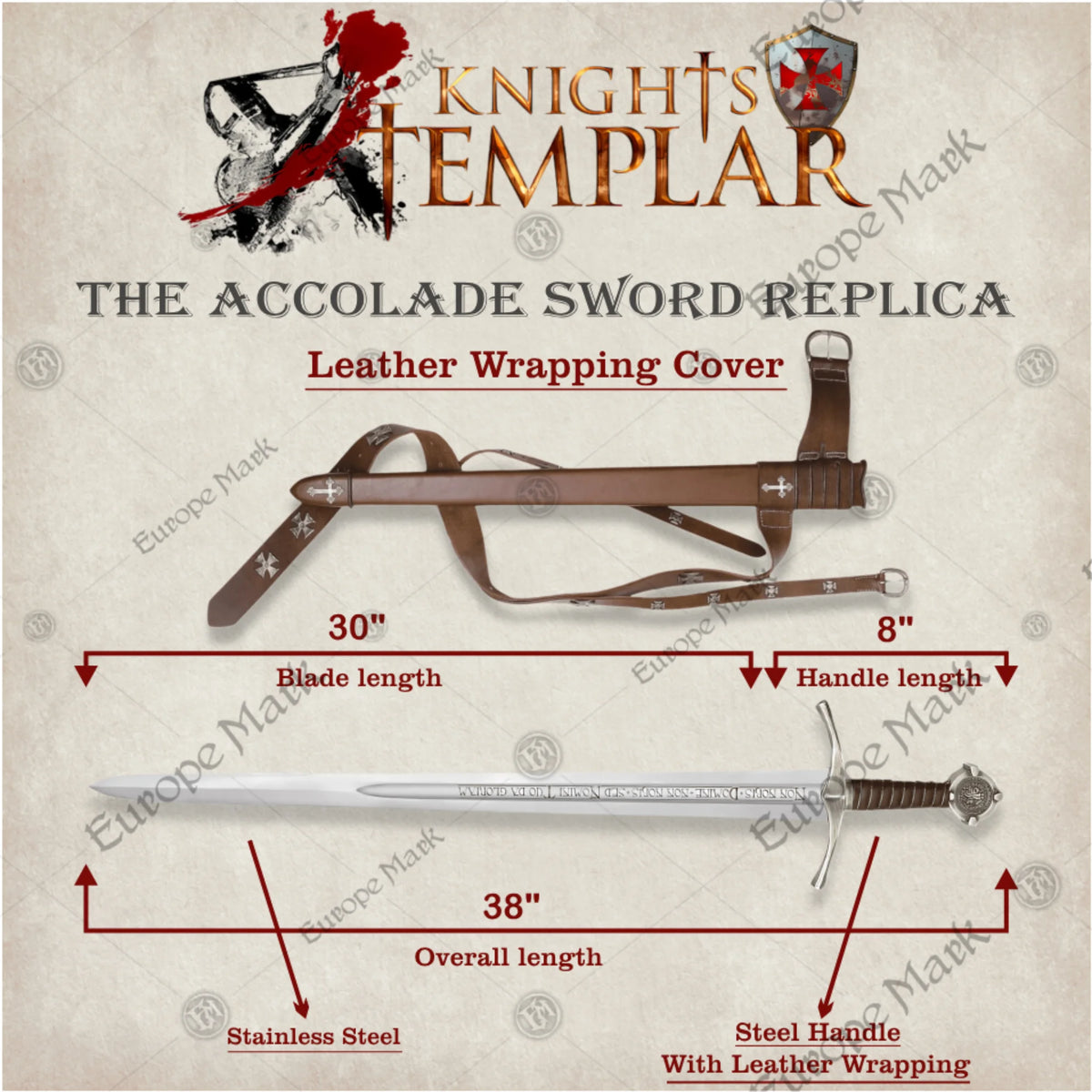 Premium Accolade Knights Templar Sword Replica with Oak Plaque