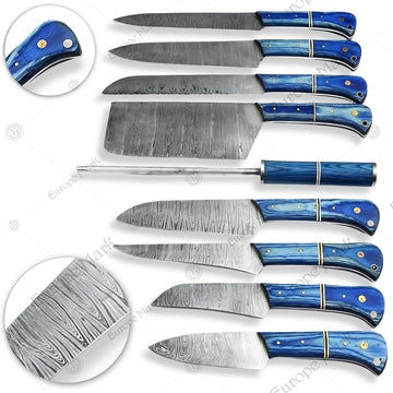 Premium Aegir Damascus 9-Piece Chef Knife Set with Oak Block
