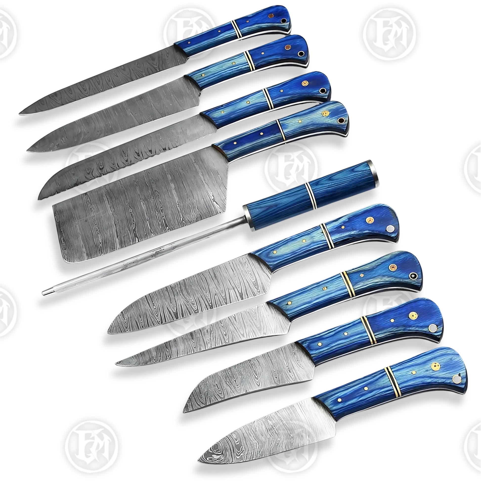 Premium Aegir Damascus 9-Piece Chef Knife Set with Oak Block