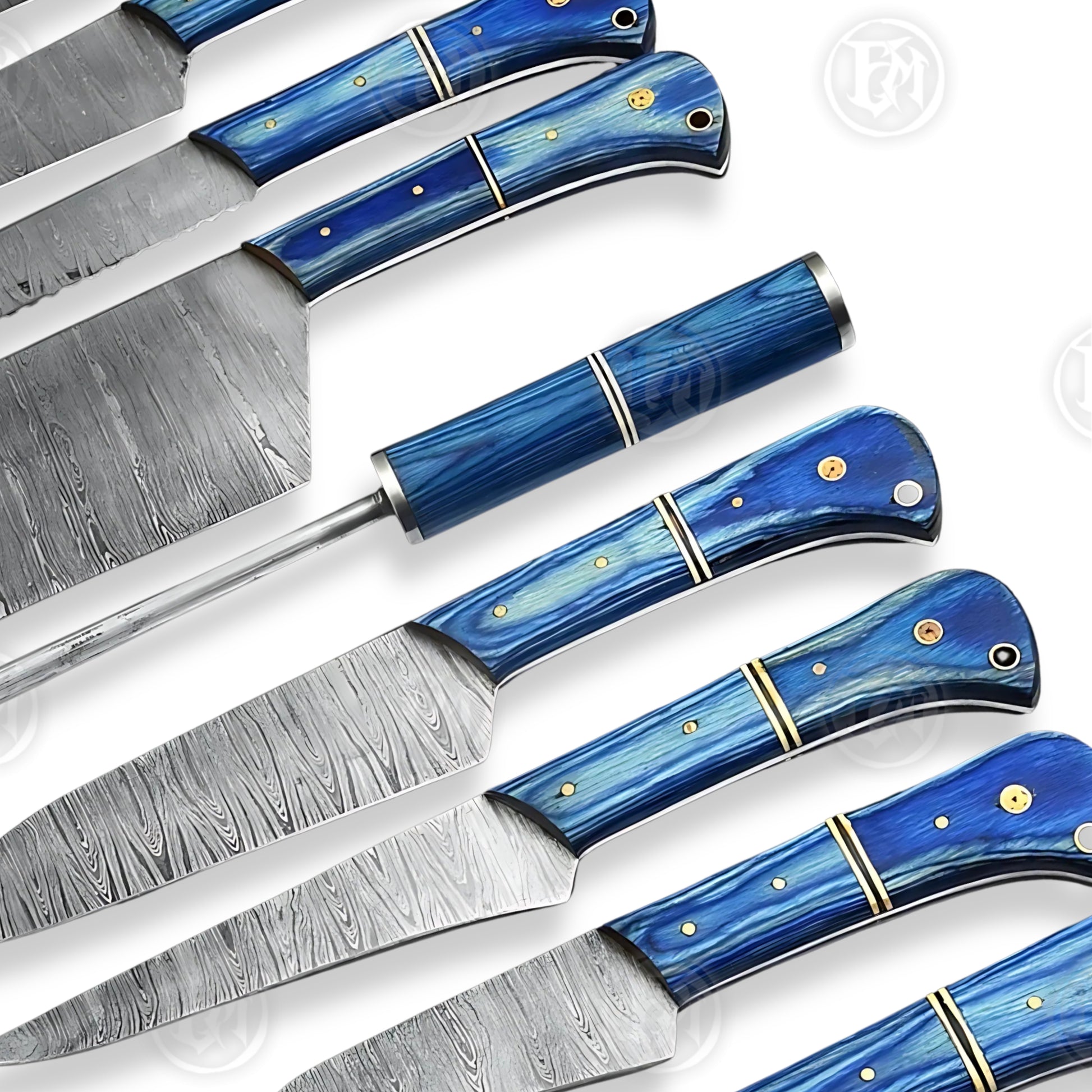 Premium Aegir Damascus 9-Piece Chef Knife Set with Oak Block