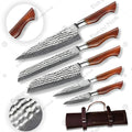 Premium Amaranthus Damascus Chef Knife Set with Walnut Block
