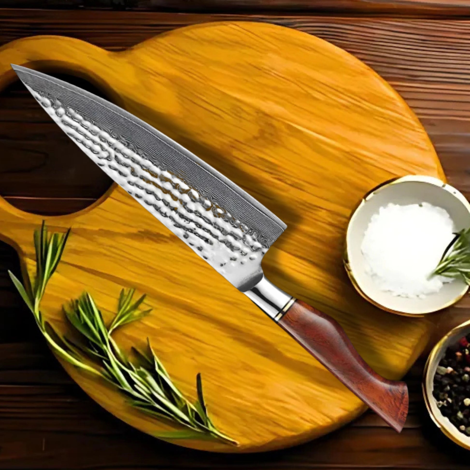 Premium Amaranthus Damascus Chef Knife Set with Walnut Block