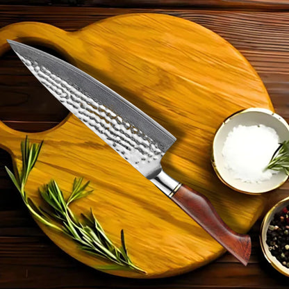 Premium Amaranthus Damascus Chef Knife Set with Walnut Block