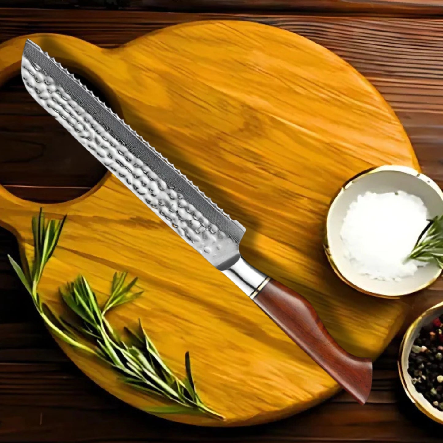 Premium Amaranthus Damascus Chef Knife Set with Walnut Block