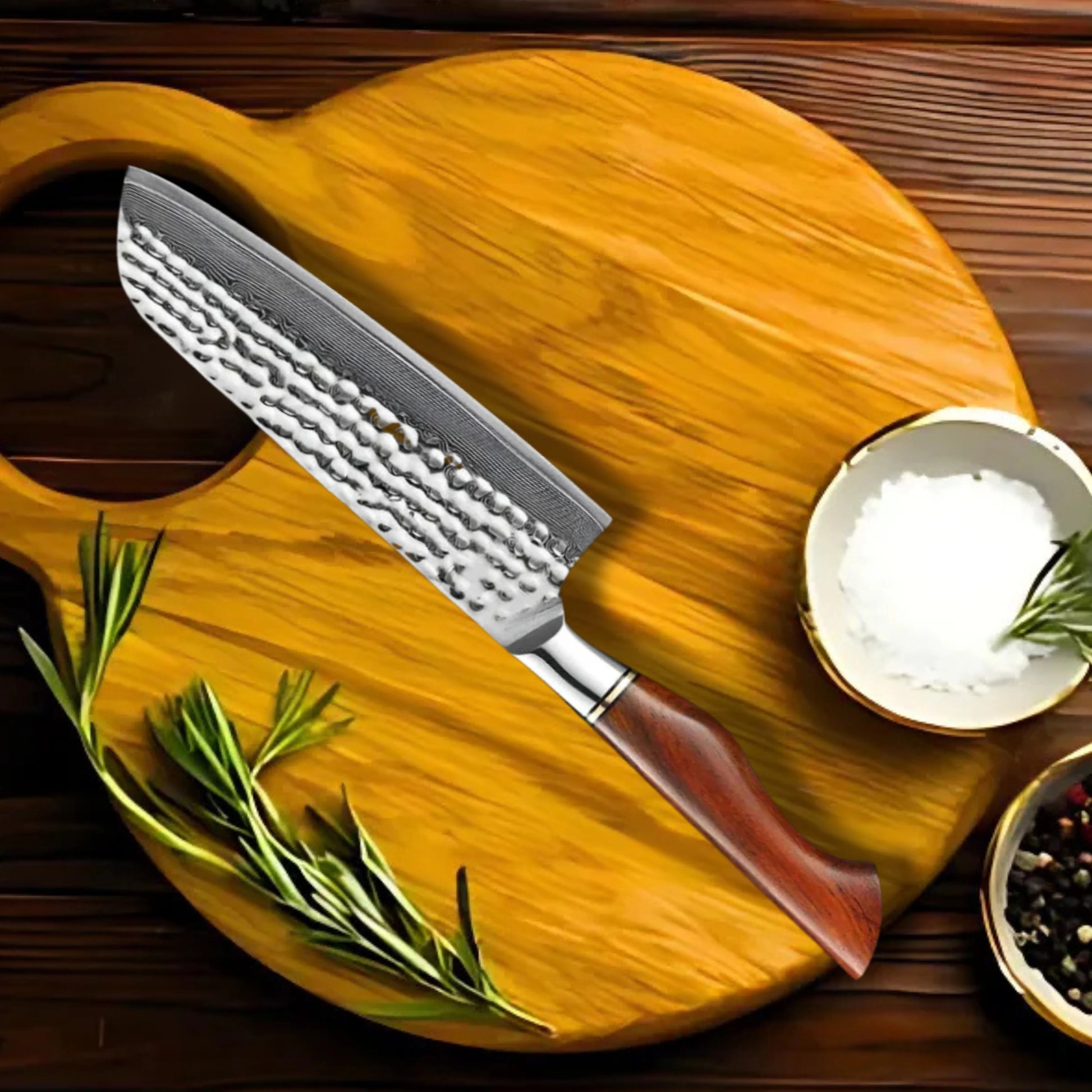 Premium Amaranthus Damascus Chef Knife Set with Walnut Block