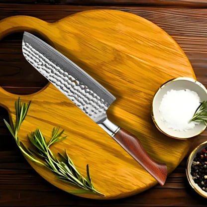 Premium Amaranthus Damascus Chef Knife Set with Walnut Block