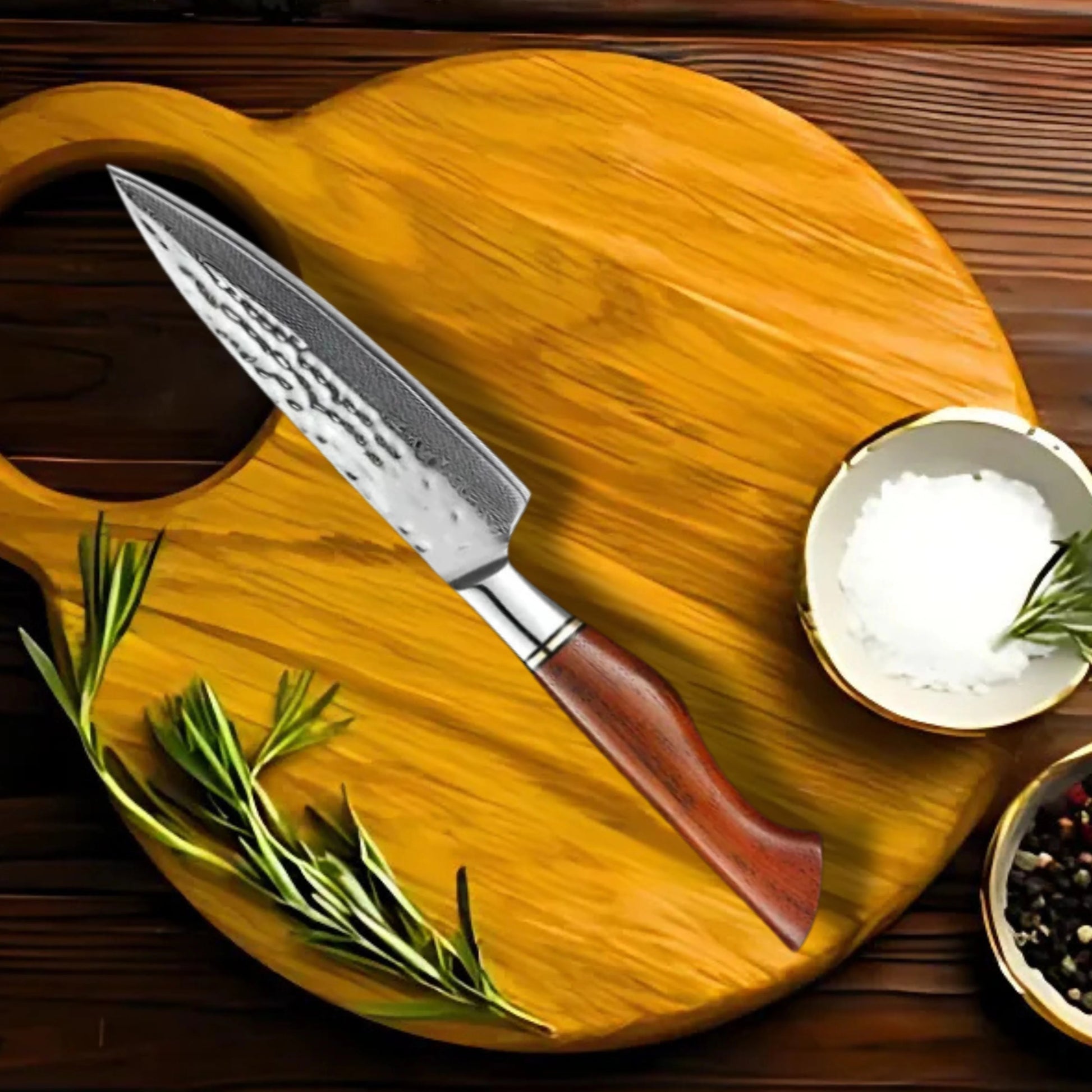 Premium Amaranthus Damascus Chef Knife Set with Walnut Block