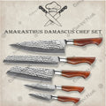 Premium Amaranthus Damascus Chef Knife Set with Walnut Block