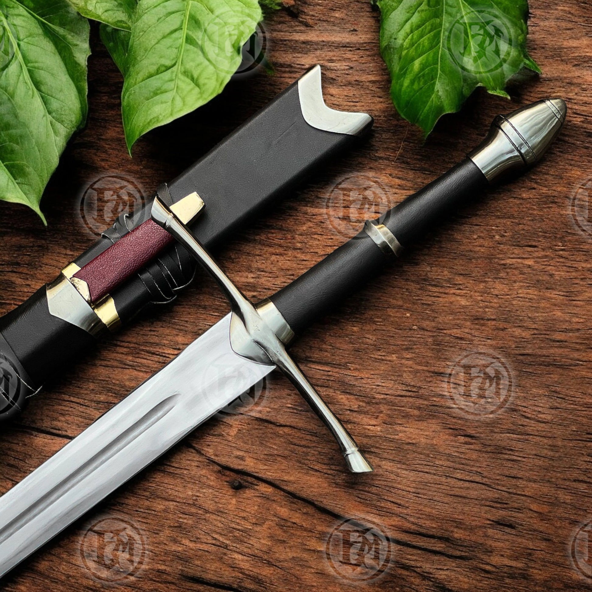 Aragorn Ranger Sword Replica with wooden scabbard, detailed hilt, and certificate of authenticity, perfect for collectors and LOTR fans.