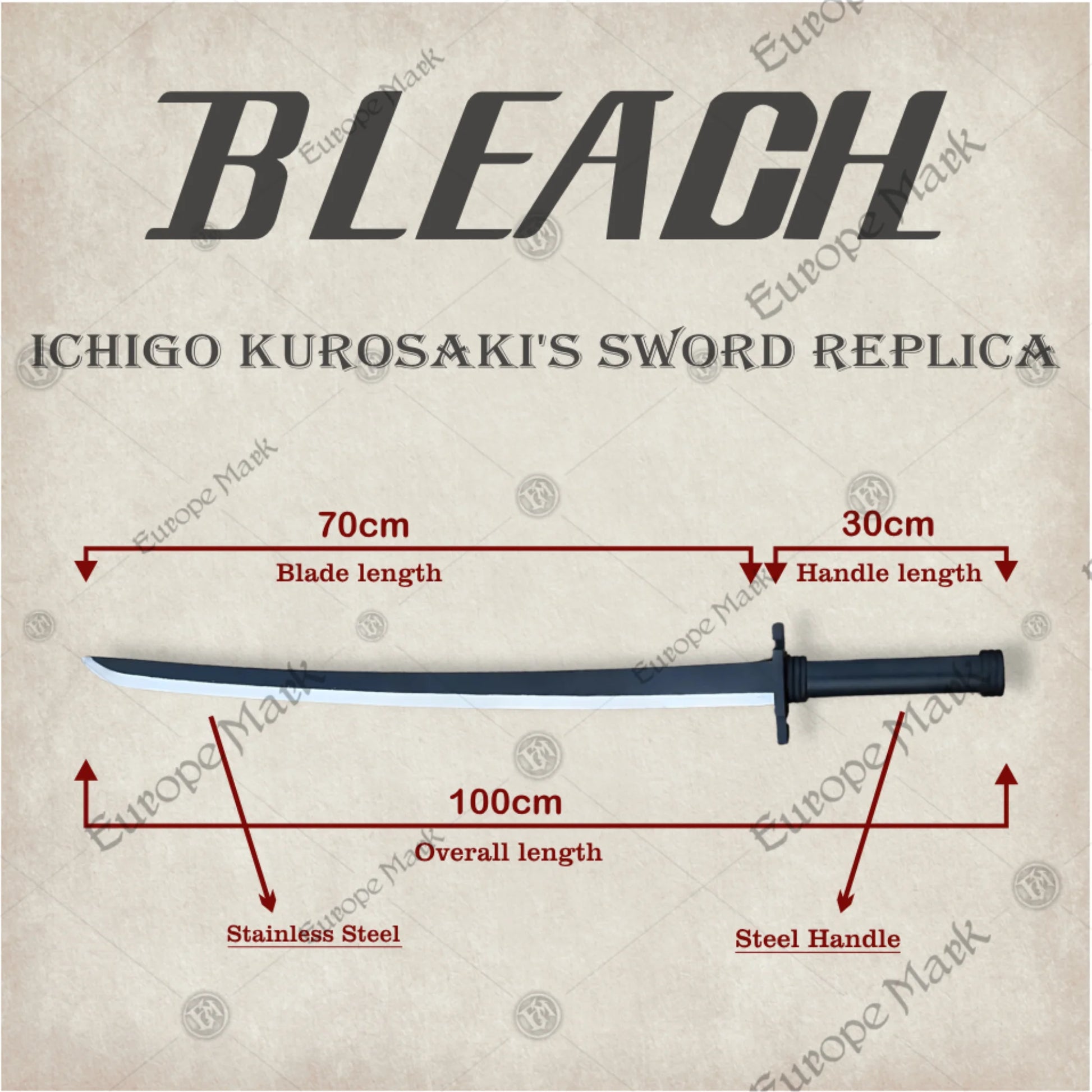 Artisan Ichigo Bankai Tensa Wood Katana Sword
