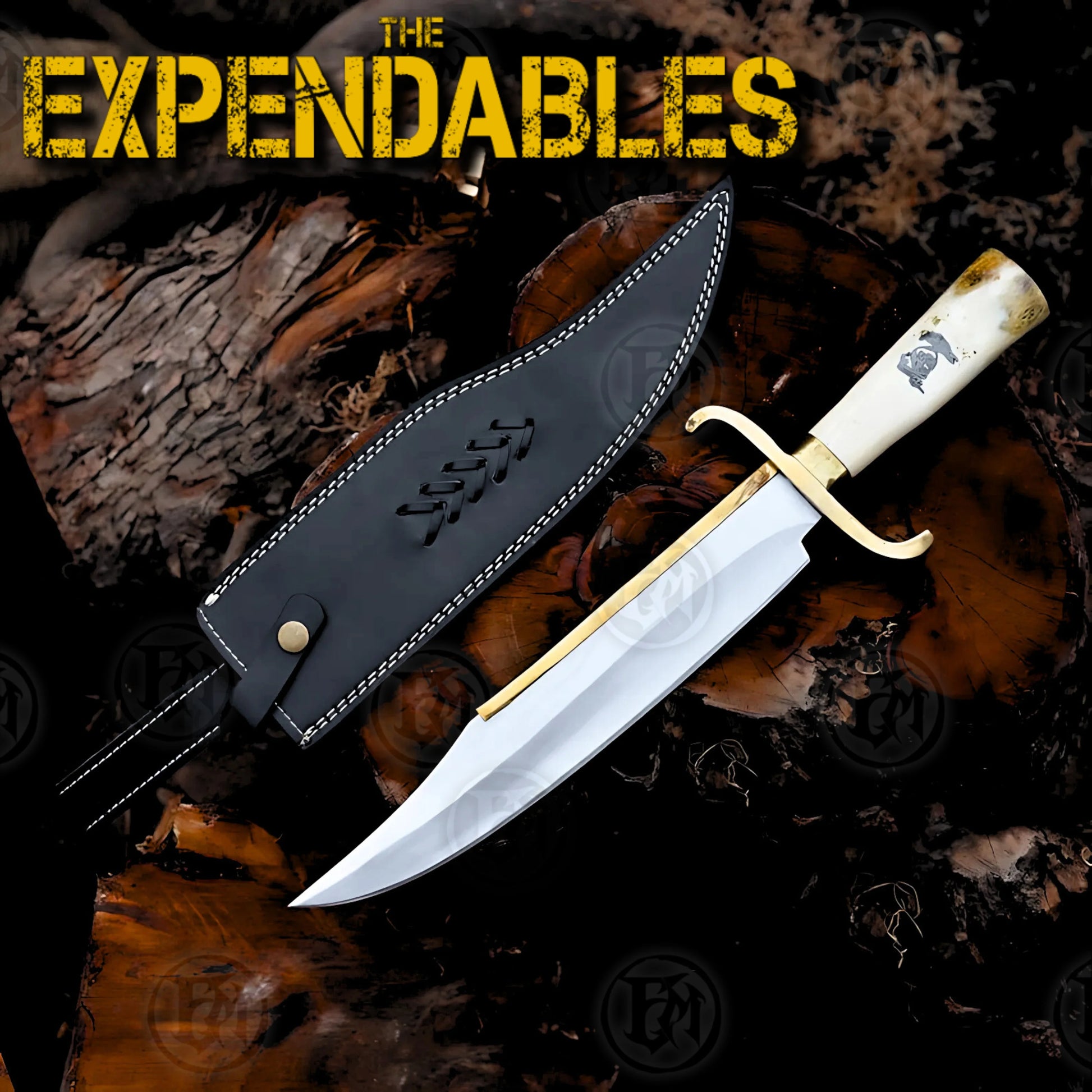 Premium Barney Ross Signature Bowie Knife Replica with Ebony Stand