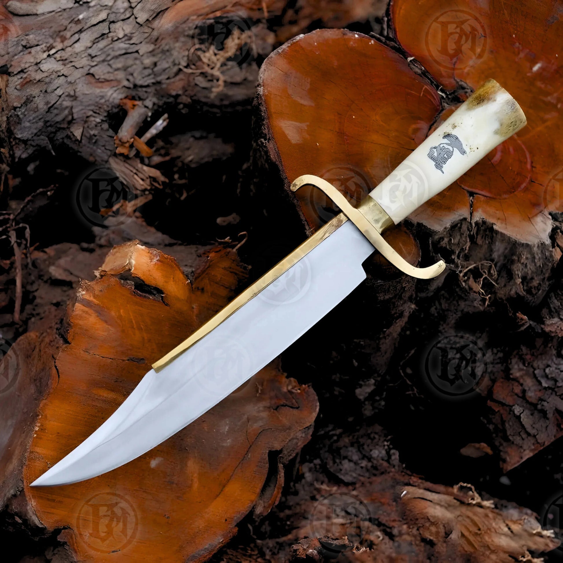 Premium Barney Ross Signature Bowie Knife Replica with Ebony Stand