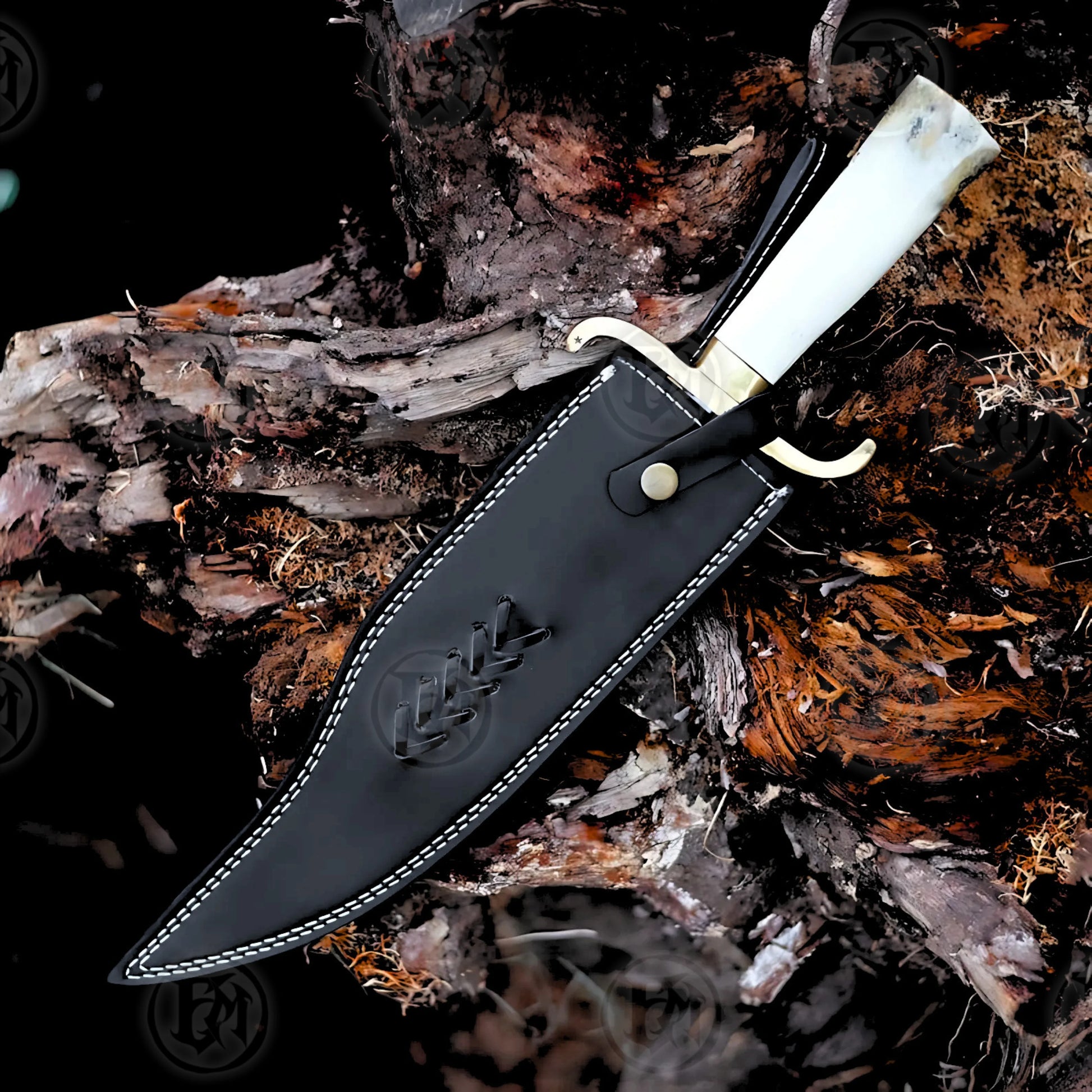 Premium Barney Ross Signature Bowie Knife Replica with Ebony Stand