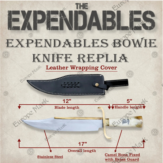 Premium Barney Ross Signature Bowie Knife Replica with Ebony Stand