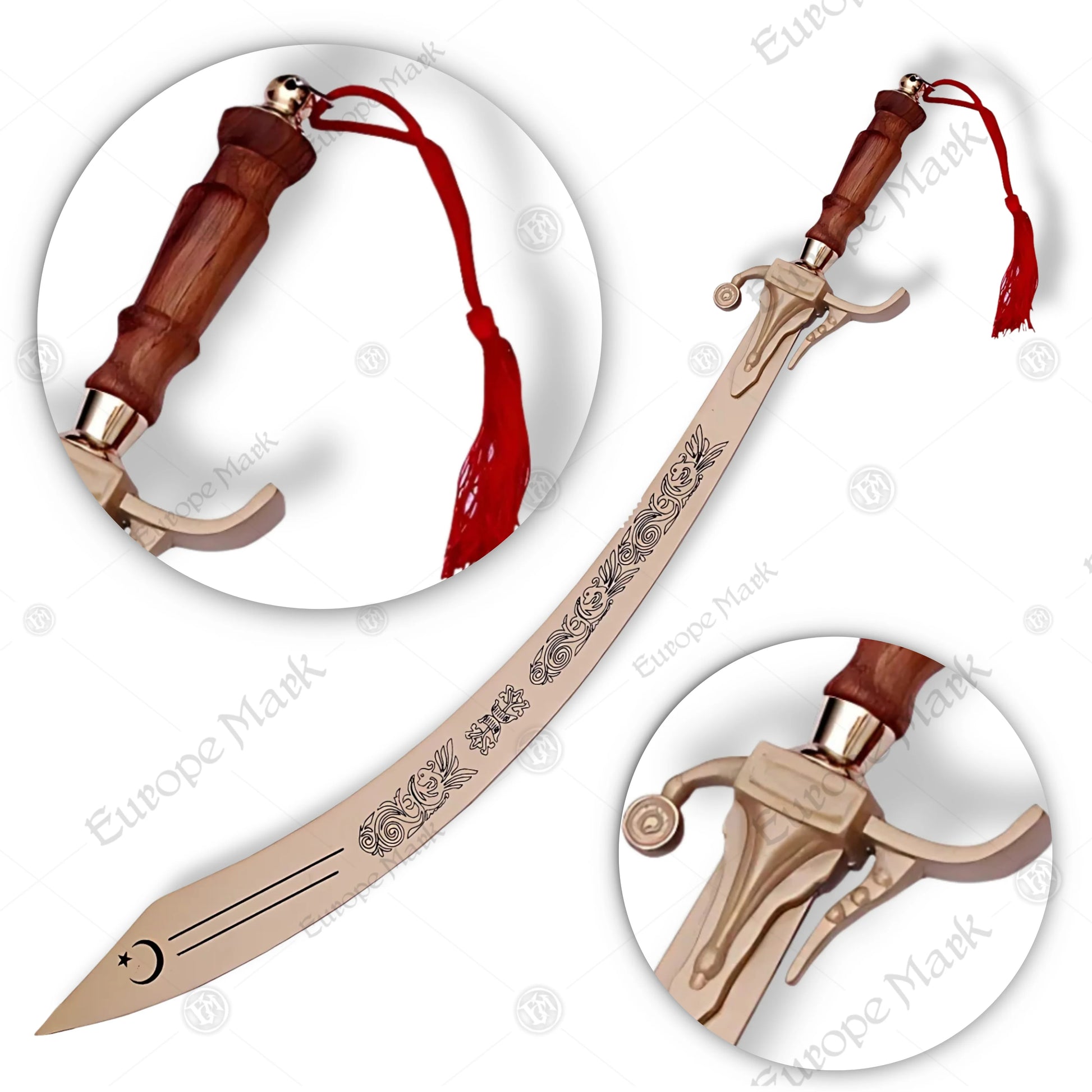 Premium Belly Dance Dragon Scimitar Sword Replica with Rosewood Stand.