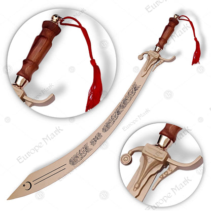 Premium Belly Dance Dragon Scimitar Sword Replica with Rosewood Stand.