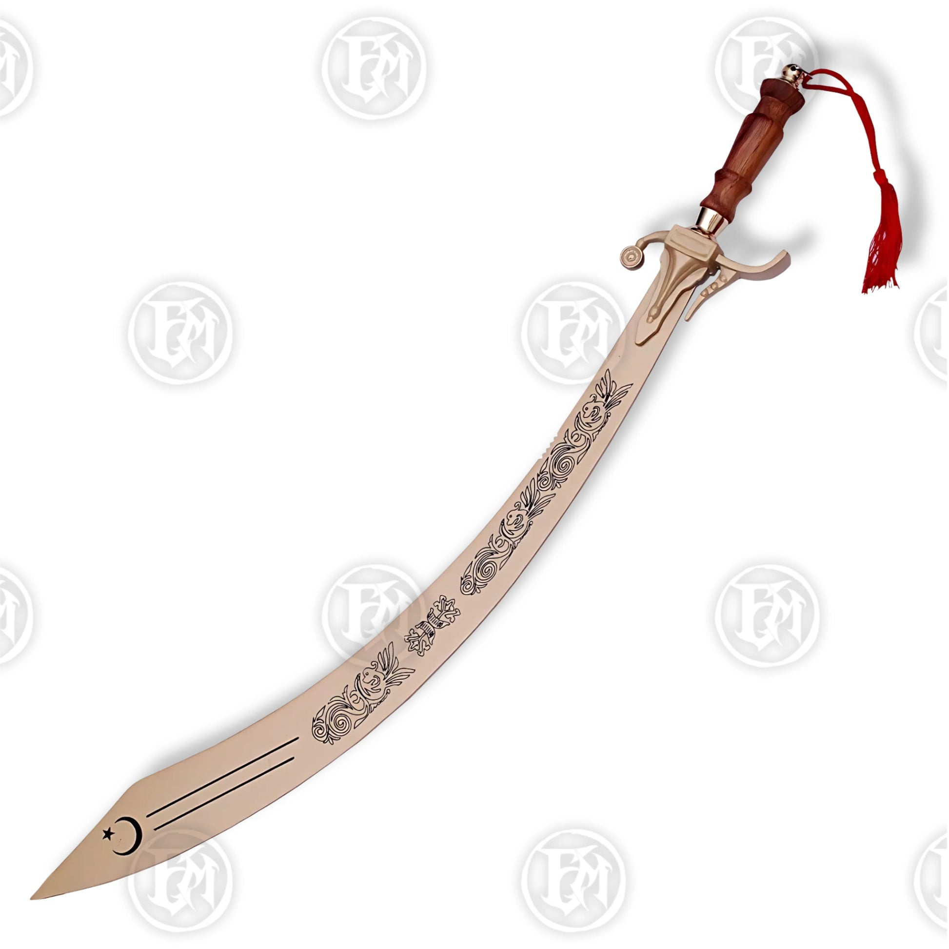 Premium Belly Dance Dragon Scimitar Sword Replica with Rosewood Stand.