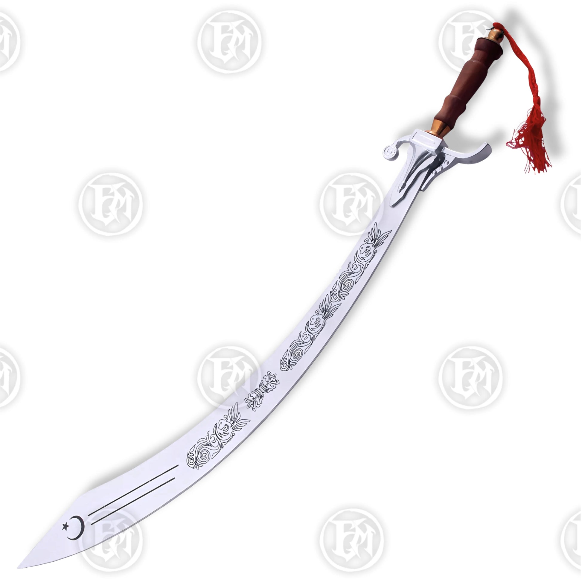 Premium Belly Dance Dragon Scimitar Sword Replica with Rosewood Stand.