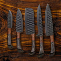 Premium Black Damascus Chef Knife Set with Oak Block and Leather Roll