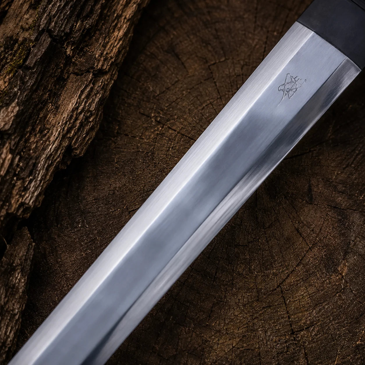 Close-up of the Braveheart William Wallace Sword blade showing its polished finish and engraved symbol near the handle