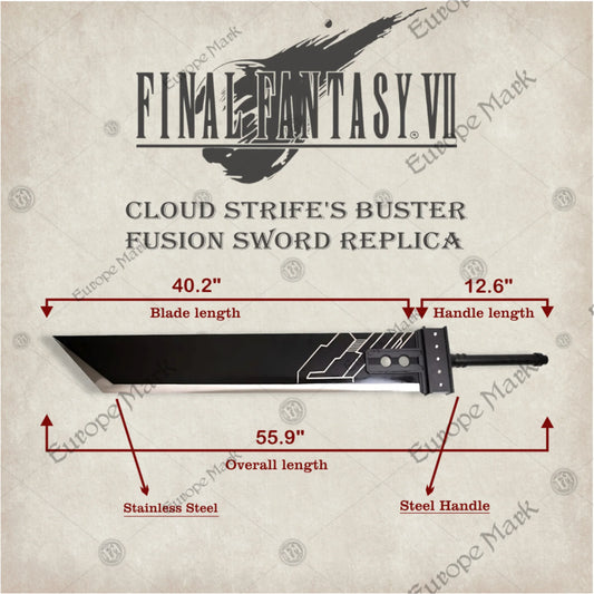 Premium Cloud Strife Buster Sword Replica from Final Fantasy VII with Walnut Plaque