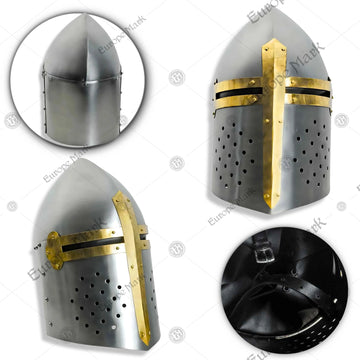 Premium Crusader Holy Valor Helmet Replica with Oak Stand