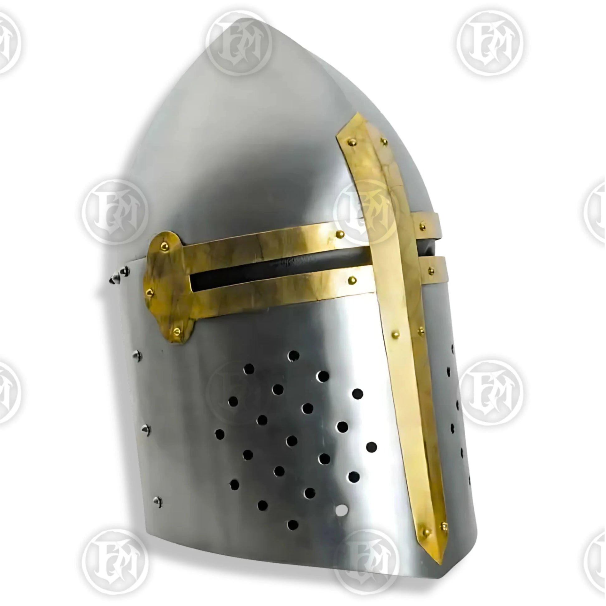 Premium Crusader Holy Valor Helmet Replica with Oak Stand