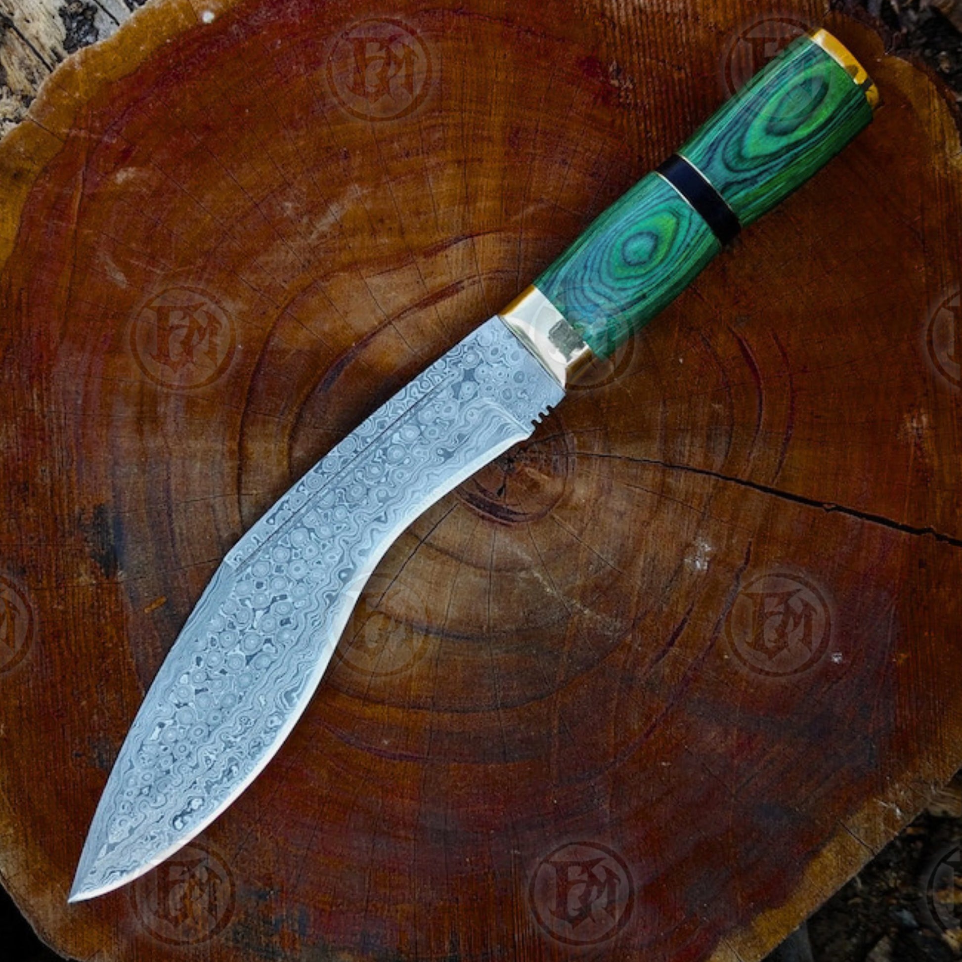 Premium Damascus Kukri Machete Knife Replica with damascus knife.