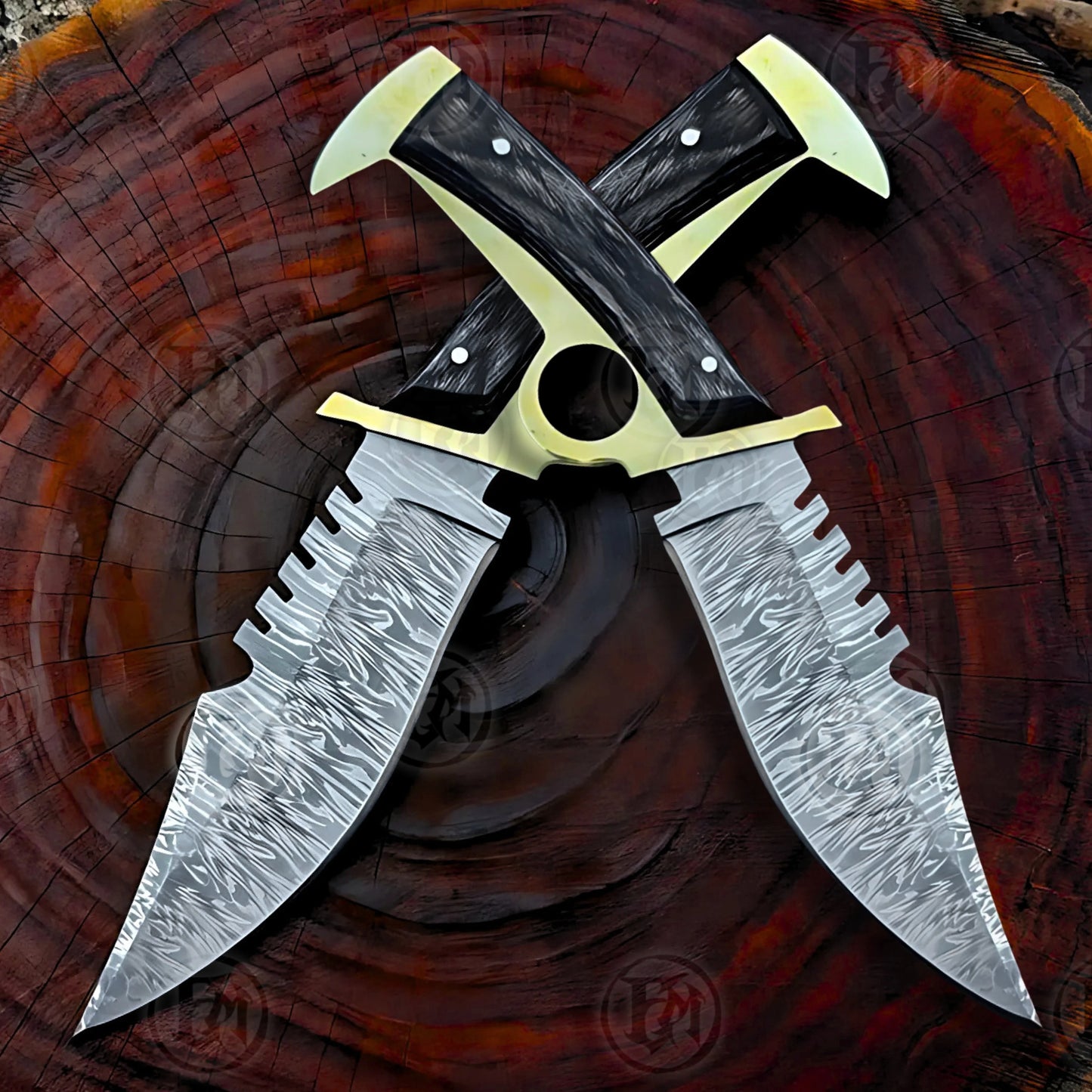 Premium Daryl Dixon Damascus Bowie Knife Replica with Rosewood Stand