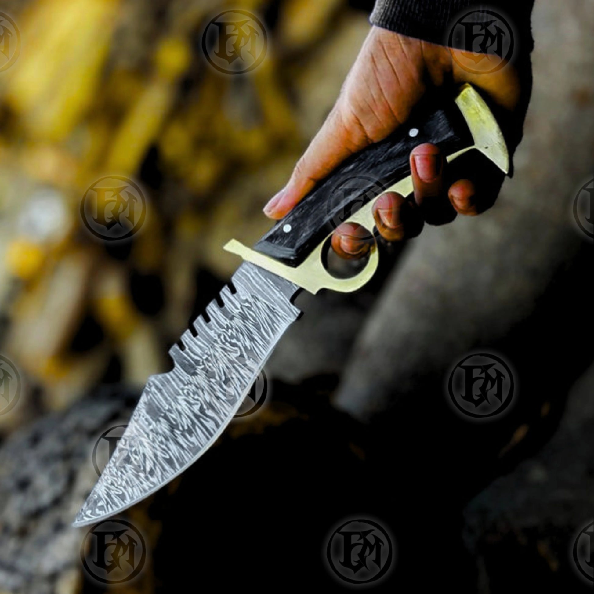 Premium Daryl Dixon Damascus Bowie Knife Replica with Rosewood Stand