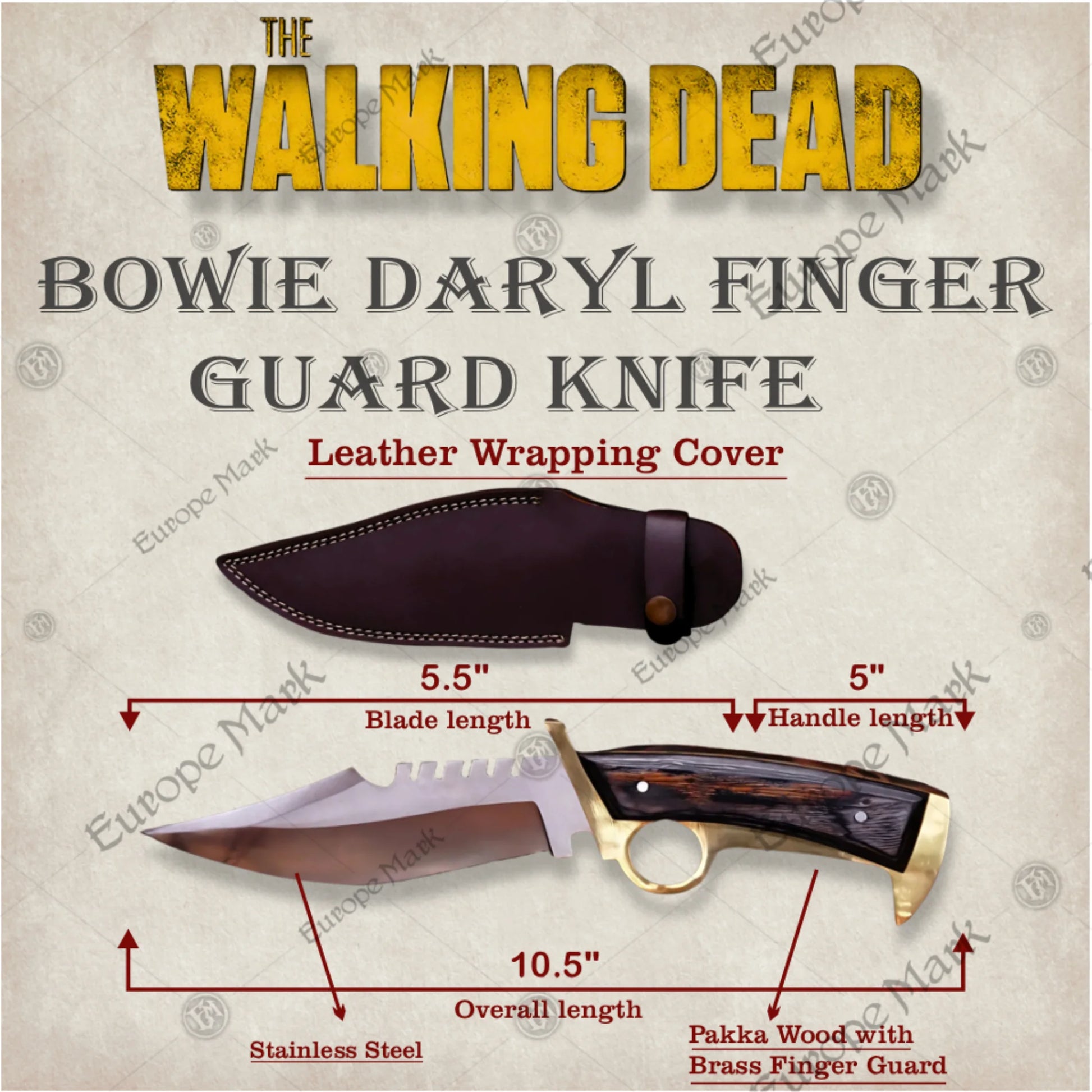 Premium Daryl Dixon Signature Bowie Knife Replica with Ebony Stand