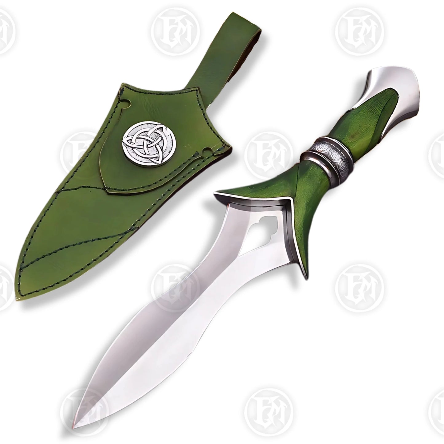 Premium Elven Fantasy Dagger with Green Leather Sheath