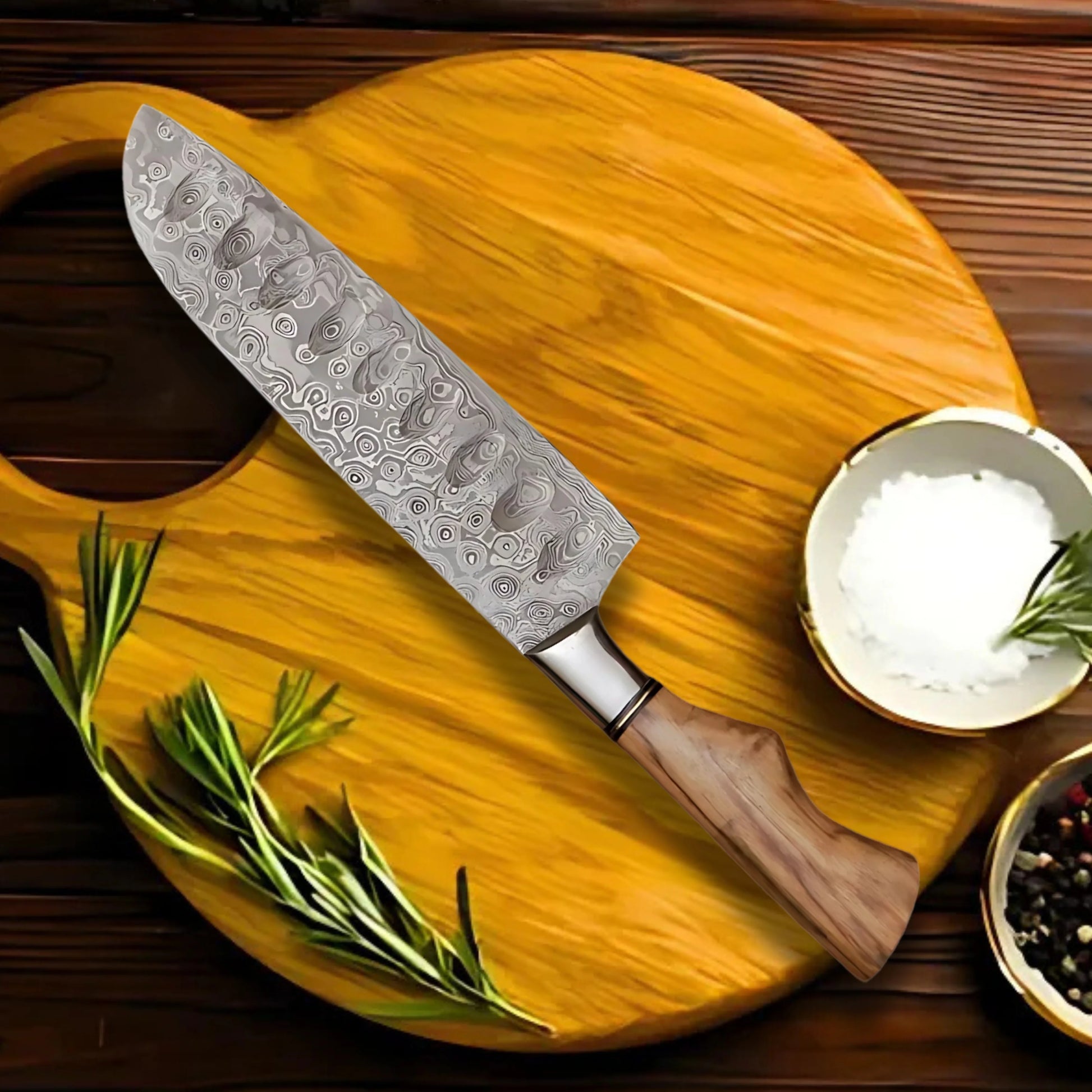 Premium Ergonomic Damascus Chef Knife Set with Oak Block