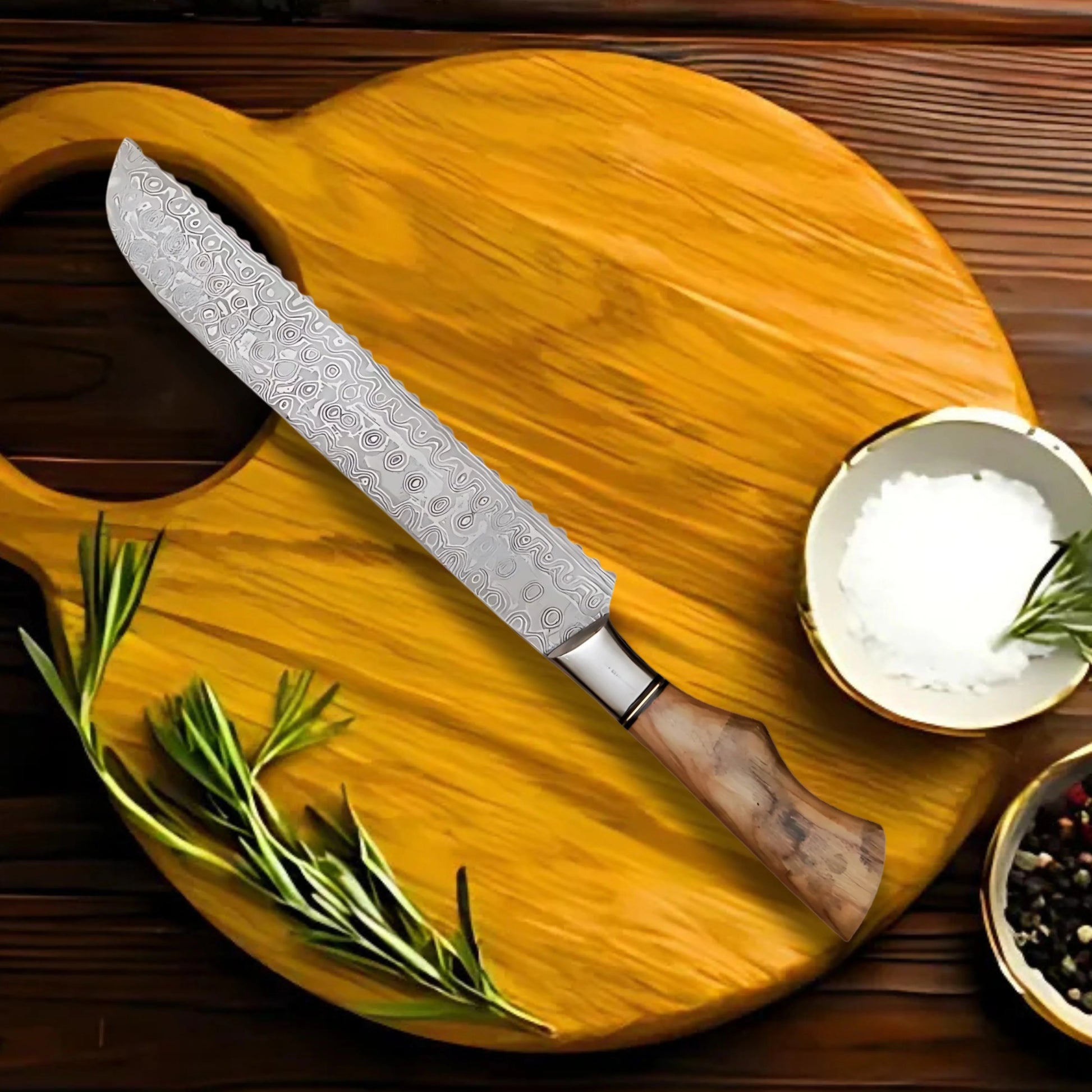 Premium Ergonomic Damascus Chef Knife Set with Oak Block