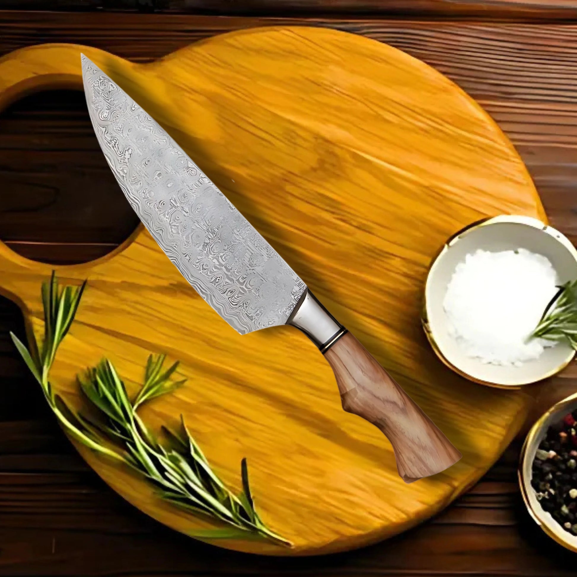 Premium Ergonomic Damascus Chef Knife Set with Oak Block