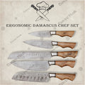 Premium Ergonomic Damascus Chef Knife Set with Oak Block