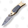 Premium Fish-Shaped Damascus Folding Knife Set with Walnut Stand