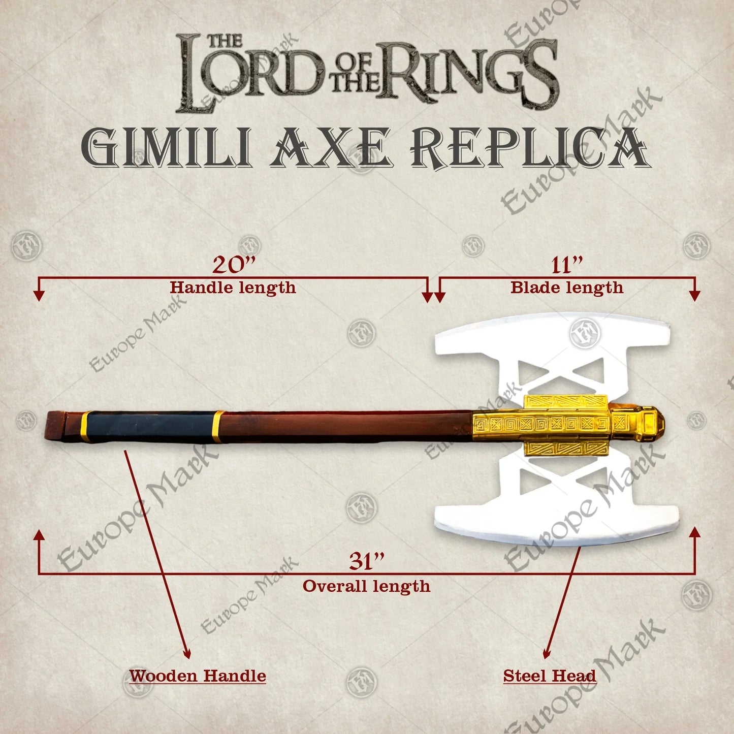 Gimli’s Battle Axe Replica LOTR Dwarven Collectible
