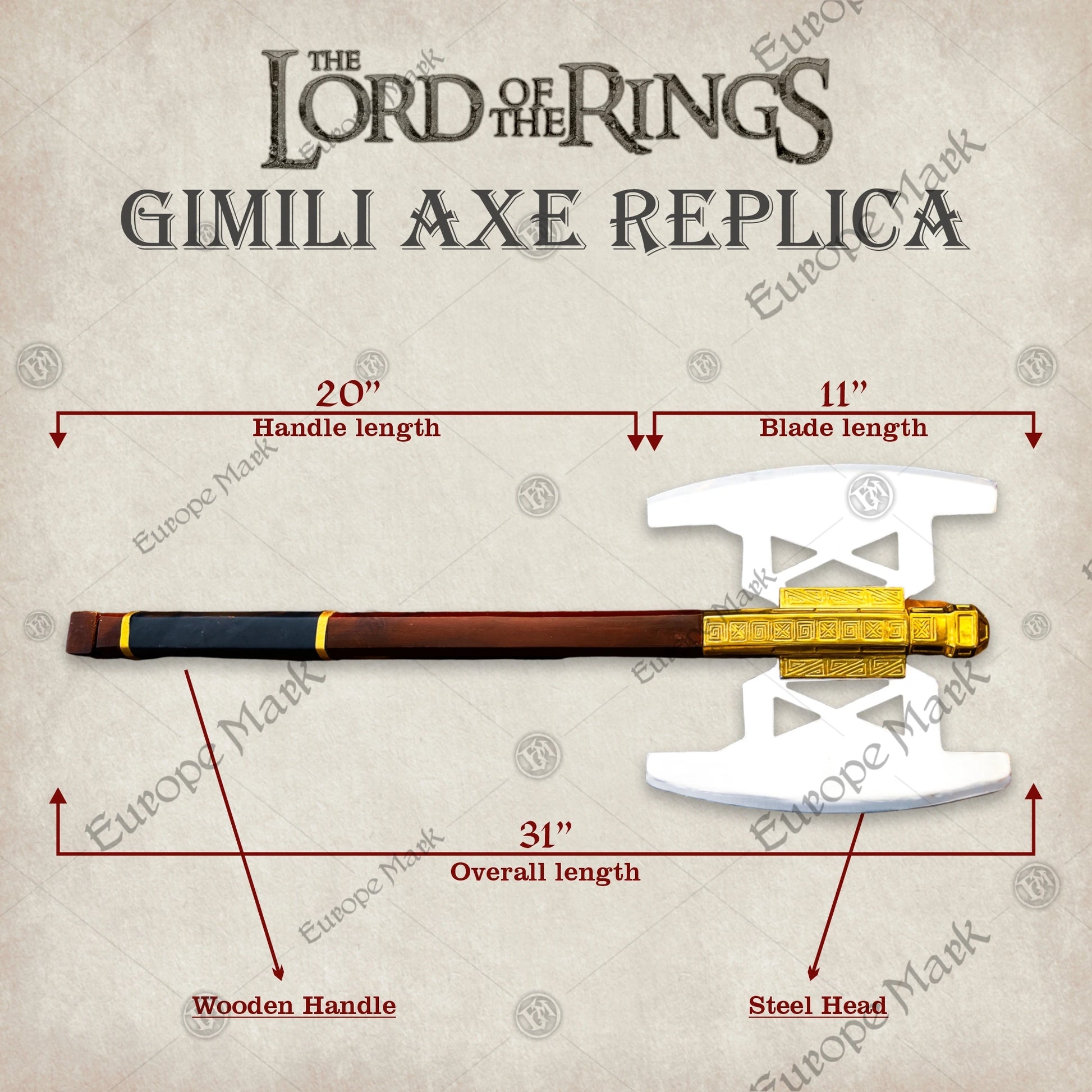 Gimli’s Battle Axe Replica LOTR Dwarven Collectible