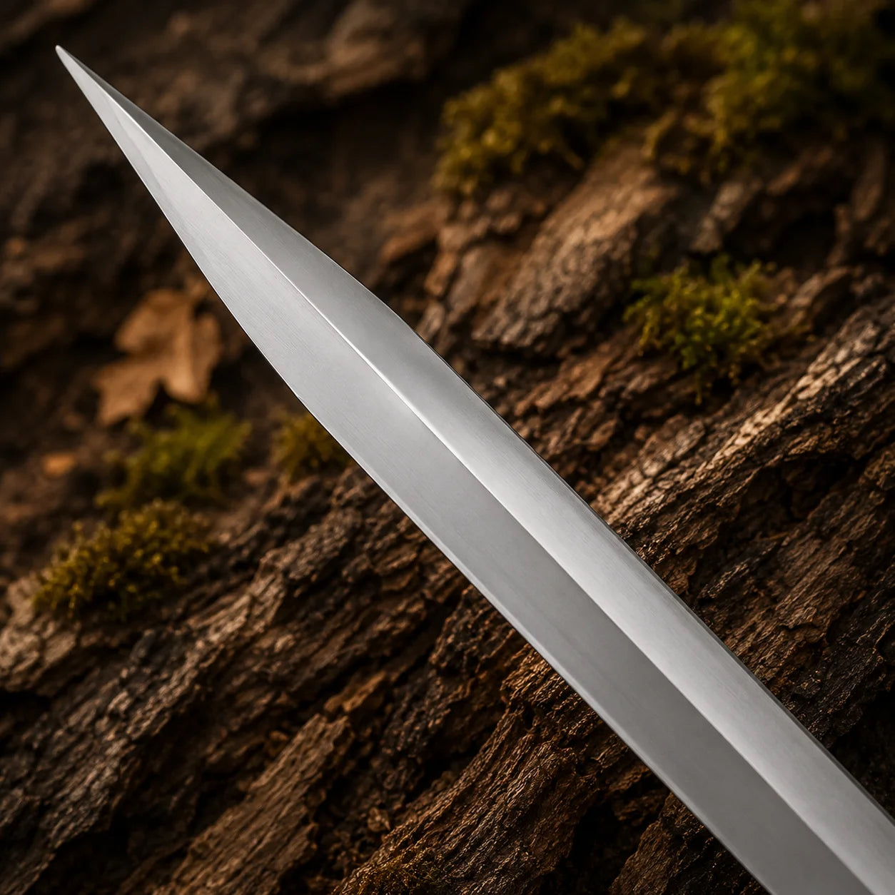Close-up of the polished stainless steel blade and pointed tip of the Gladiator Maximus decorative Roman sword collectible