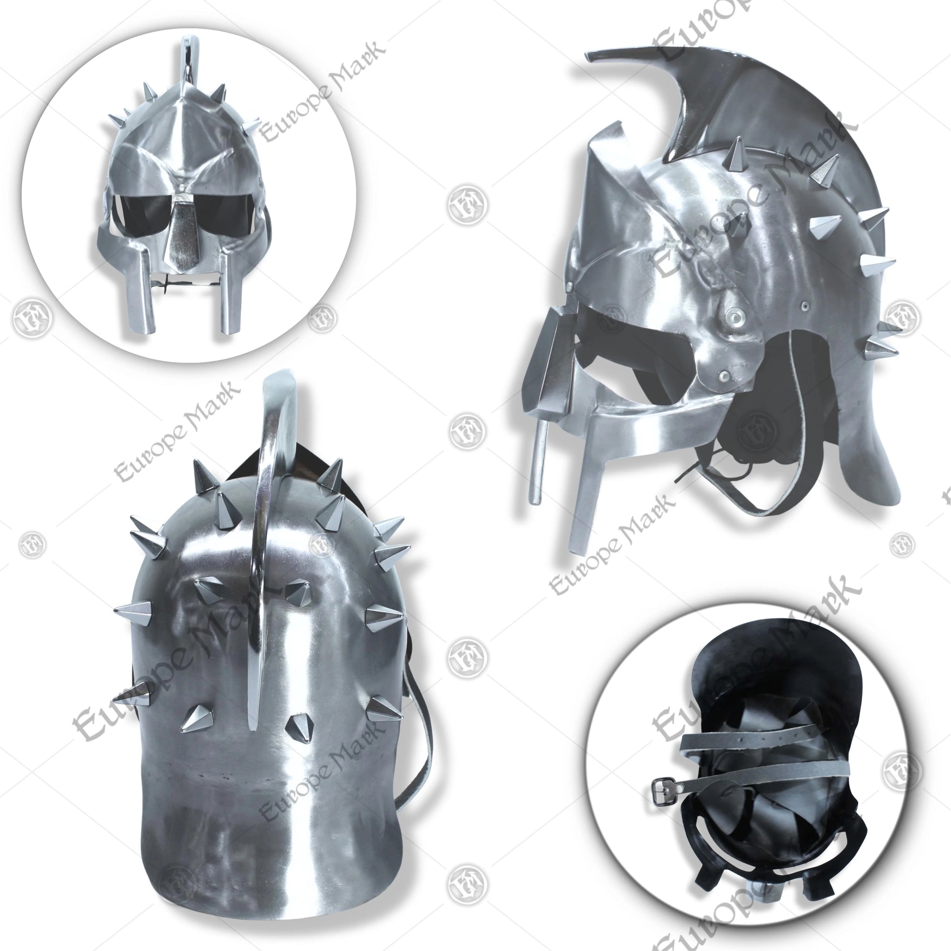 Premium Gladiator Silver Fury Helmet Replica with Mahogany Stand.