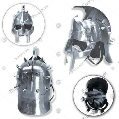 Premium Gladiator Silver Fury Helmet Replica with Mahogany Stand.