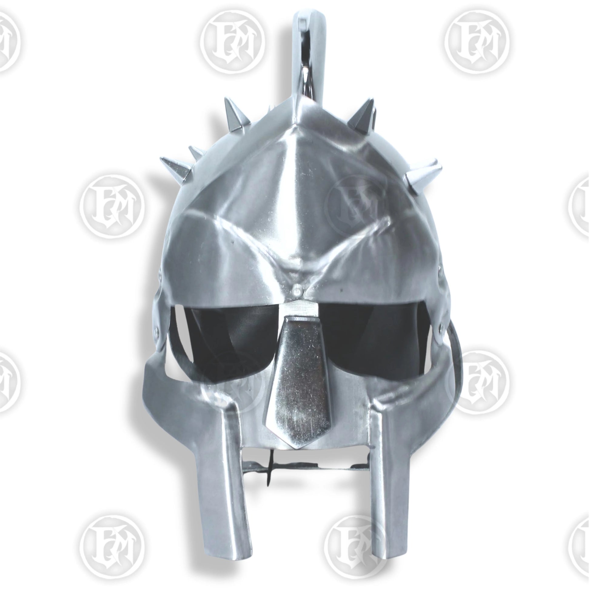 Premium Gladiator Silver Fury Helmet Replica with Mahogany Stand.