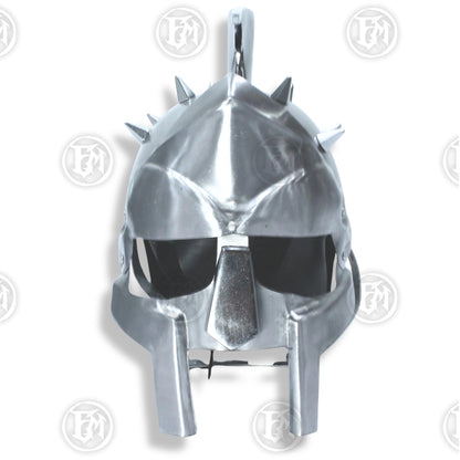 Premium Gladiator Silver Fury Helmet Replica with Mahogany Stand.