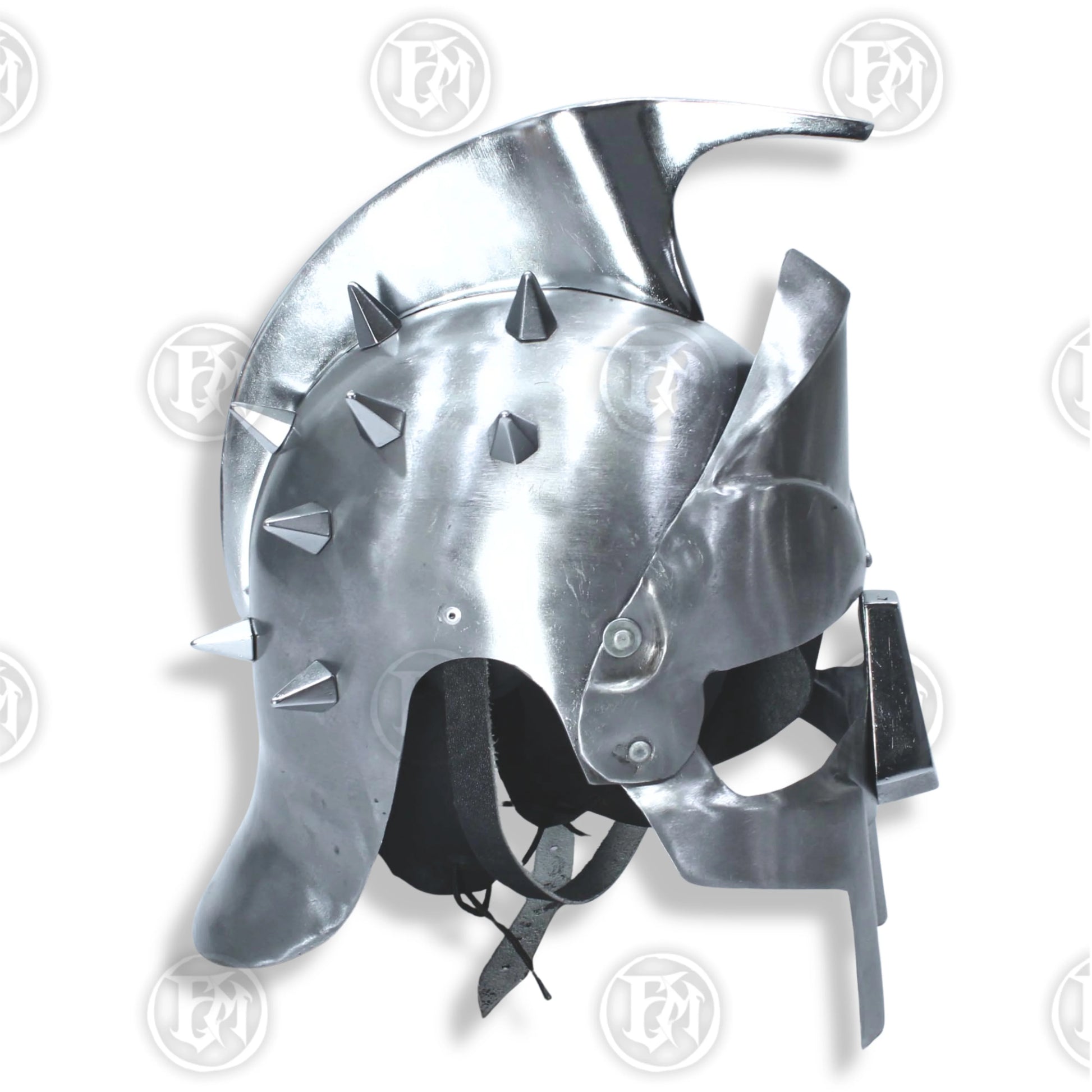 Premium Gladiator Silver Fury Helmet Replica with Mahogany Stand.