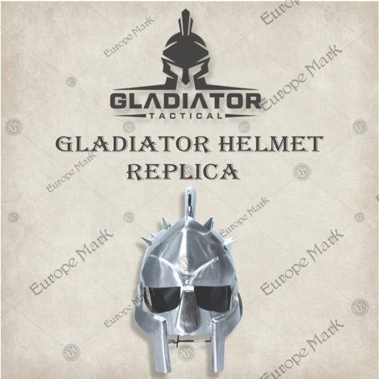 Premium Gladiator Silver Fury Helmet Replica with Mahogany Stand.